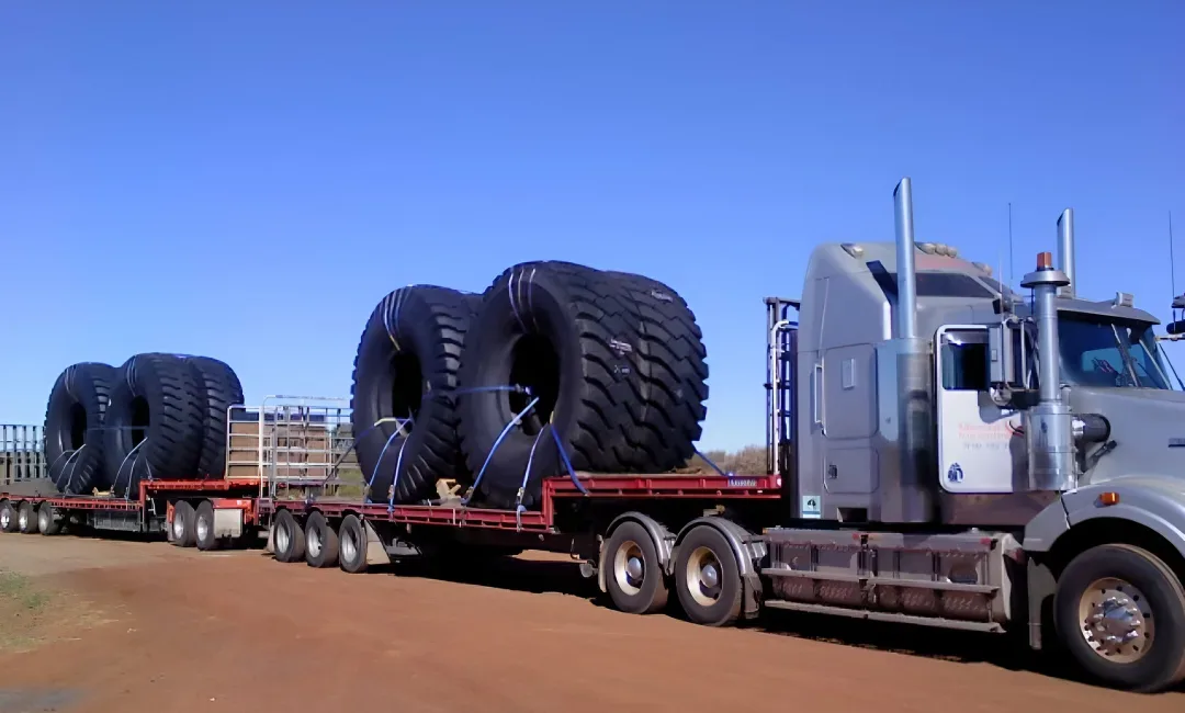 Truck delivering earthmoving tyres from Brisbane to Western Australia